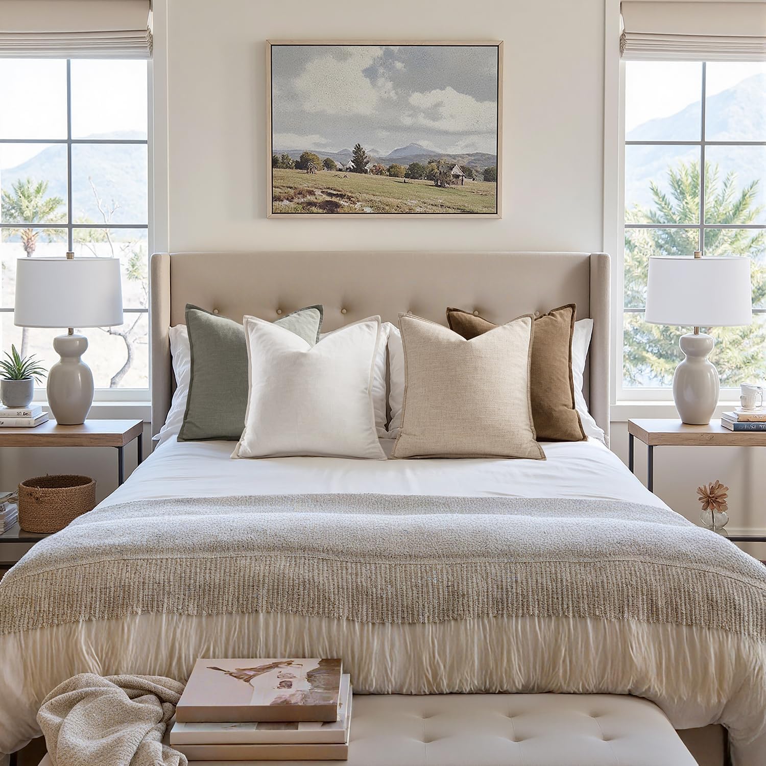 Boho Farmhouse Linen Pillow Covers Pack of 4
