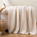 Cream Waffle Knit Chenille Throw Blanket