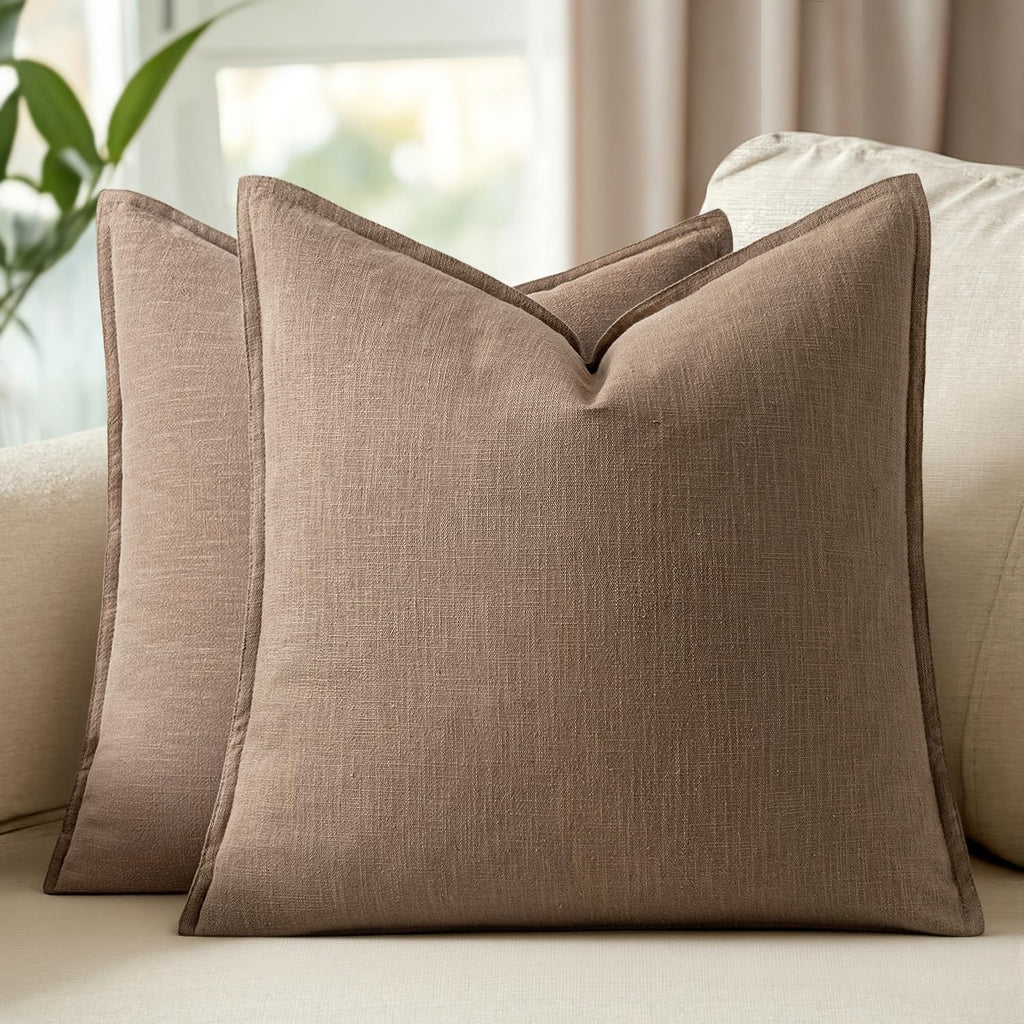 Solid Farmhouse Linen Pillow Covers Set of 2