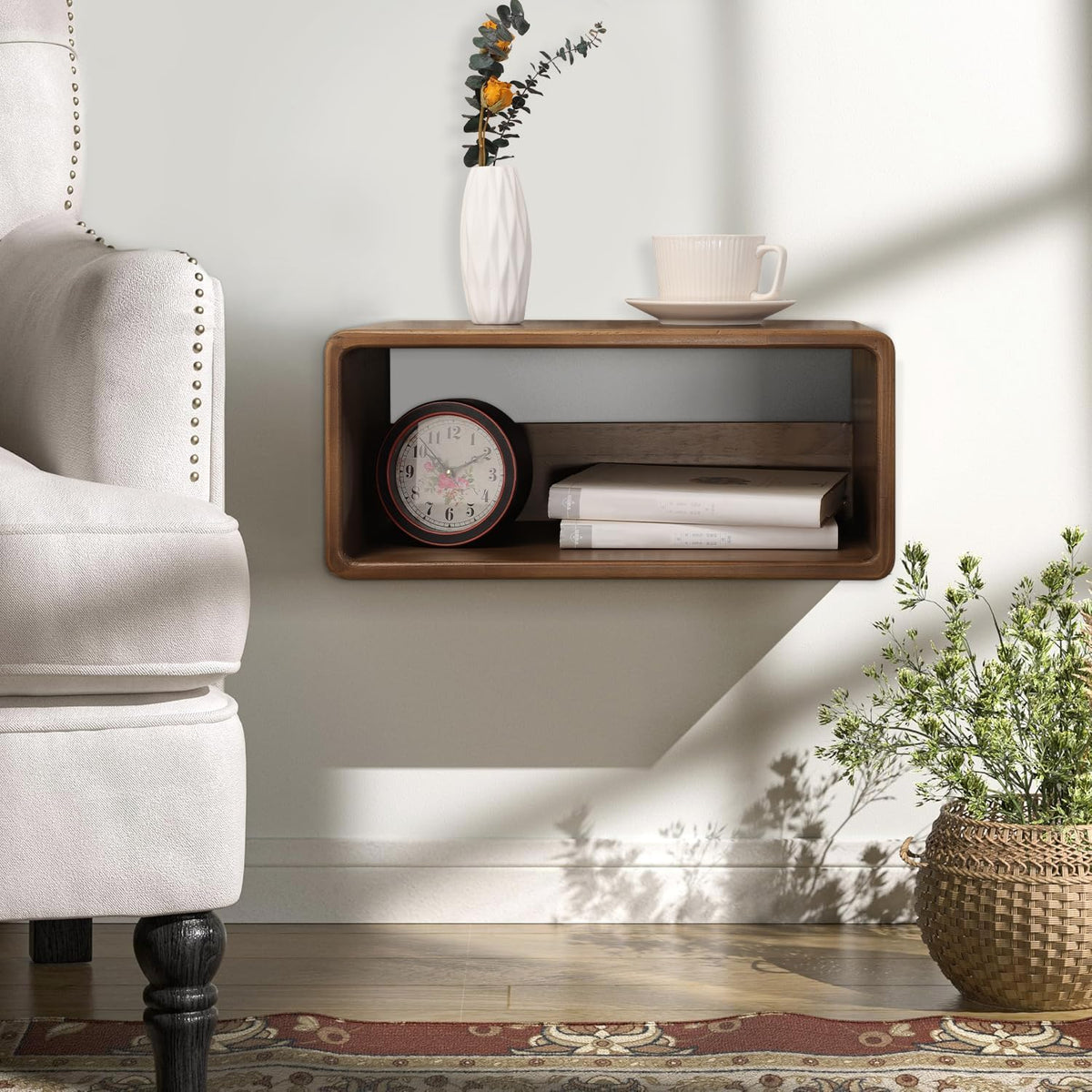 Pine Wood Minimalist Floating Bedside Nightstand