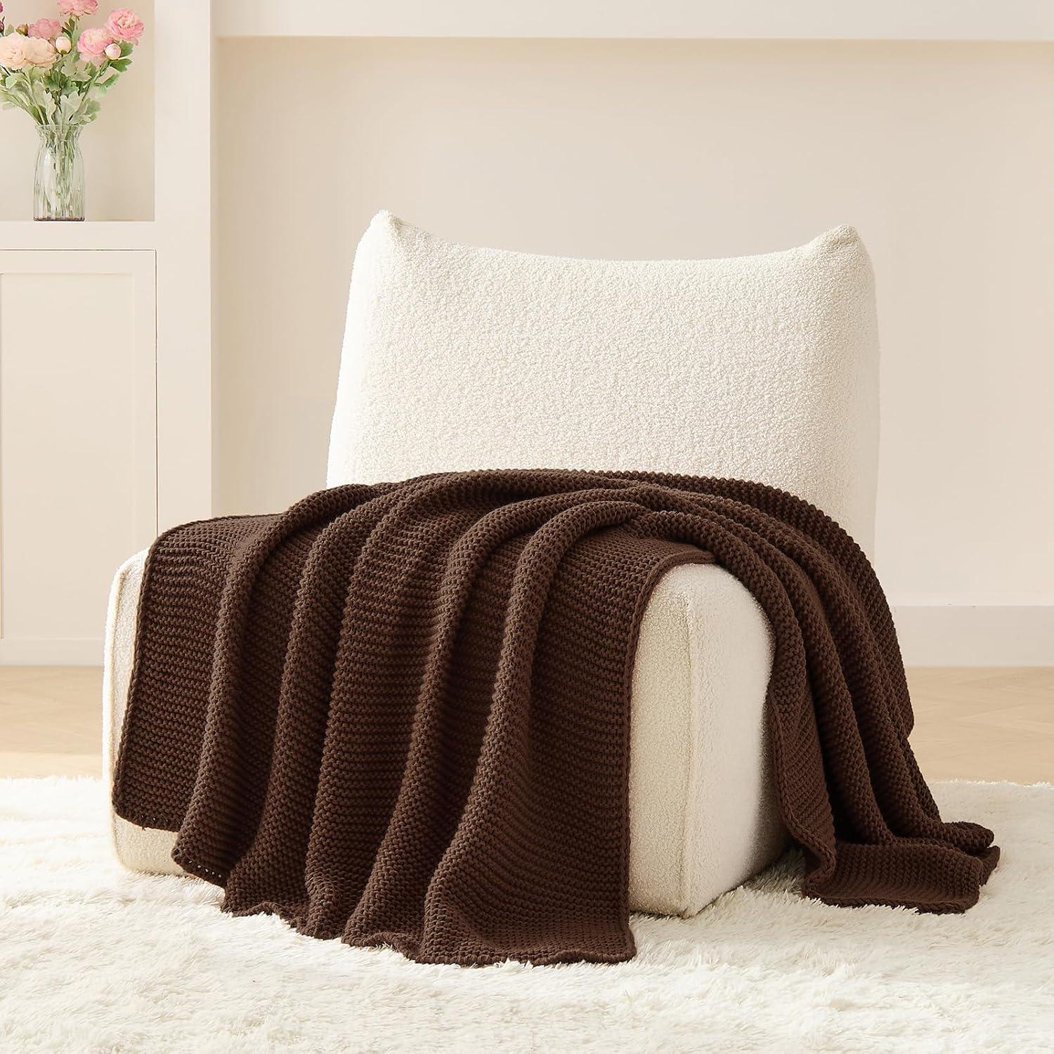 Brown Textured Knit Decor Throw Blanket