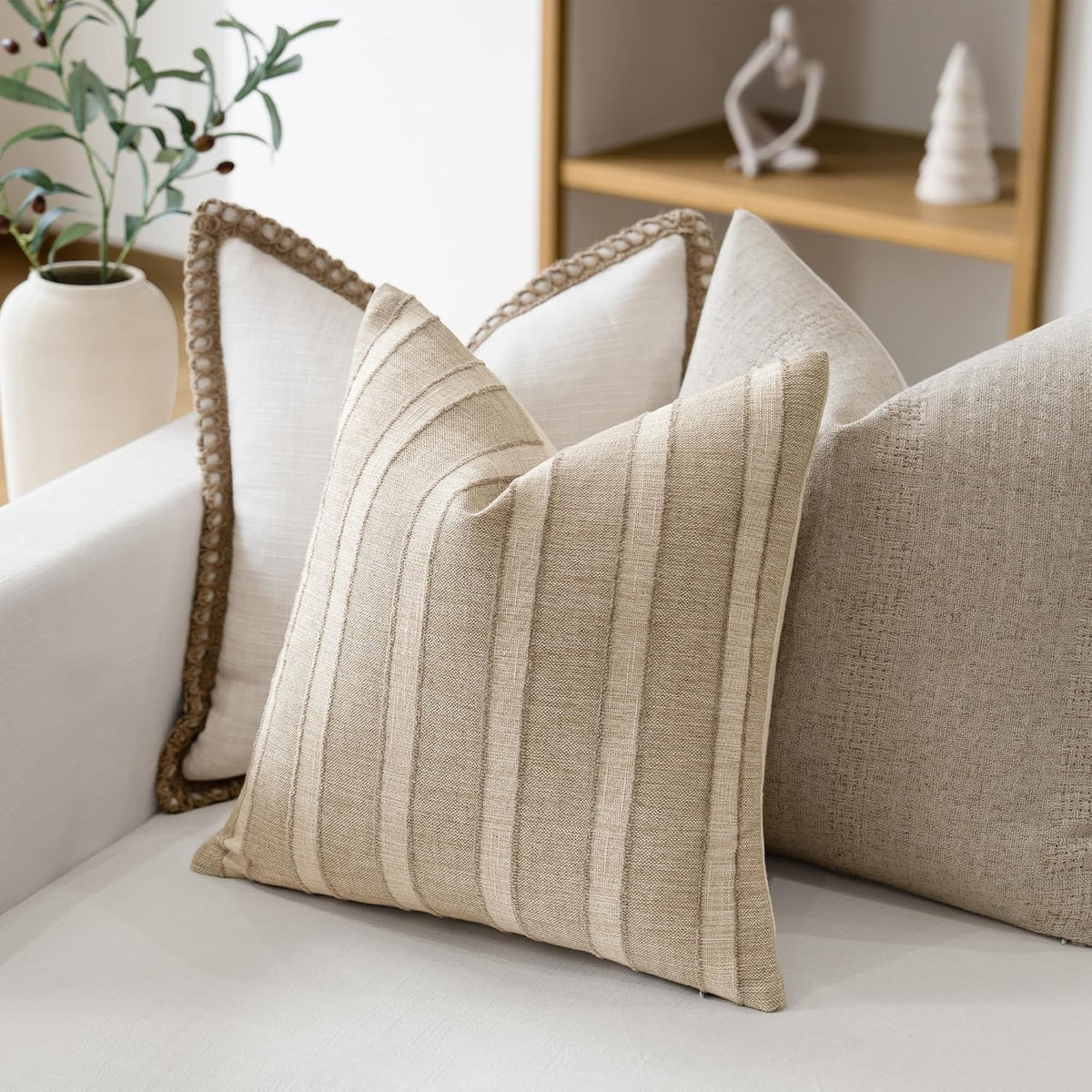 Striped Farmhouse Linen Pillow Covers Set of 2
