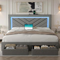 Grey LED Storage Full Upholstered Bed Frame