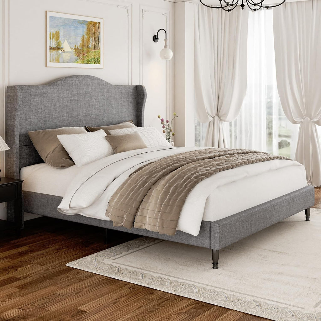 Light Grey Tufted Queen Upholstered Bed Frame