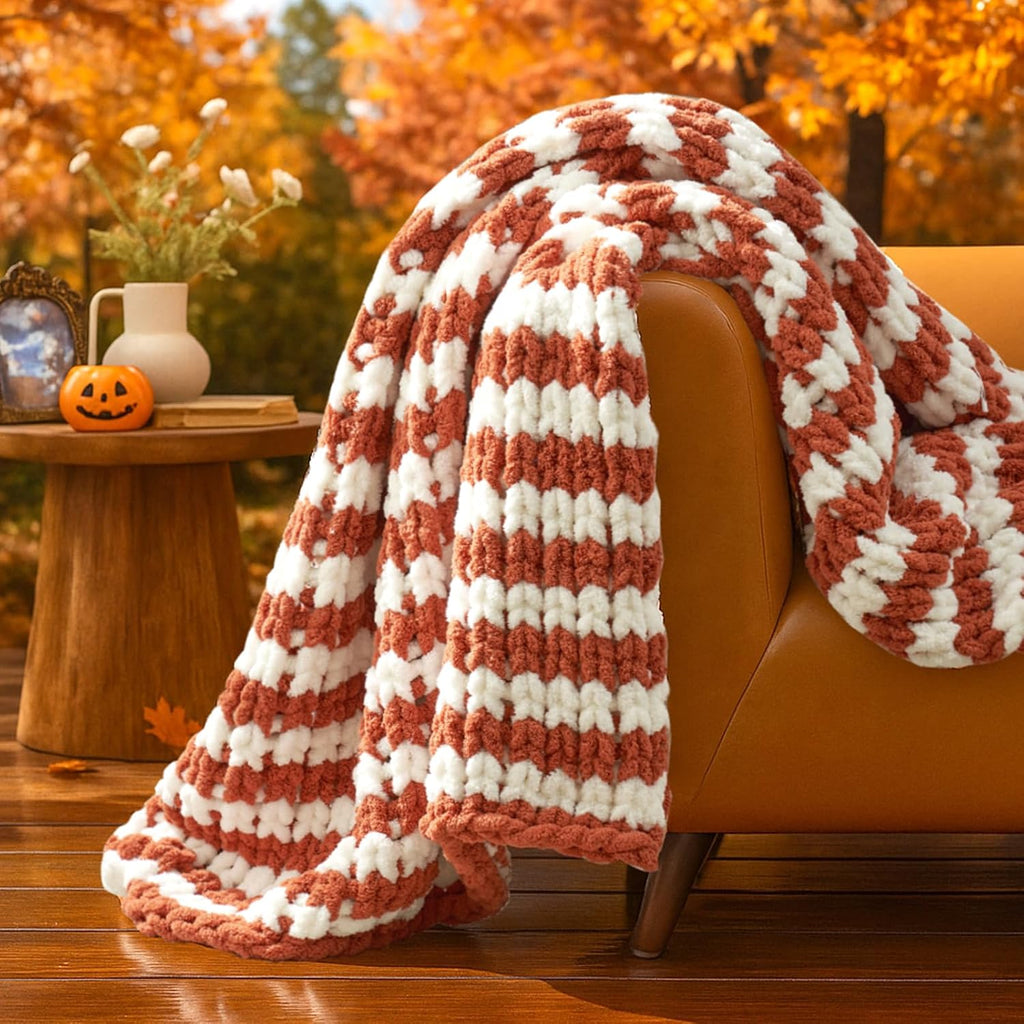 Striped Chunky Chenille Knit Throw Blanket