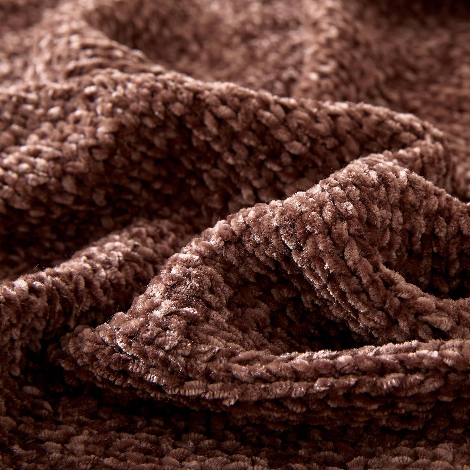 Brown Chunky Chenille Knit Throw Blanket