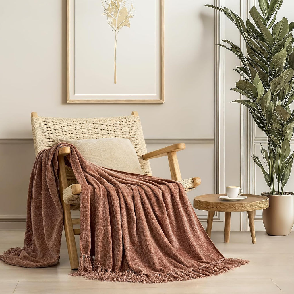 Tasseled Chenille Knit Farmhouse Throw Blanket