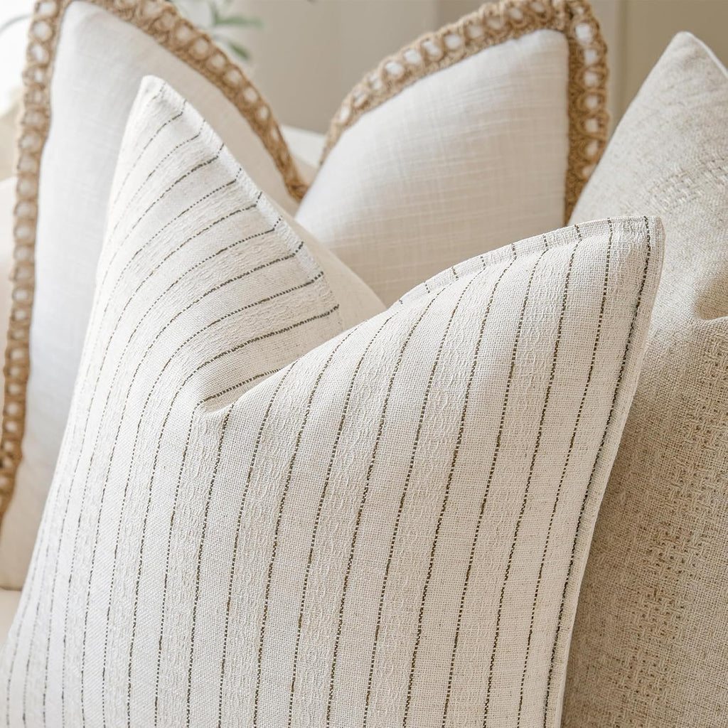 Striped Farmhouse Linen Pillow Covers Set of 2