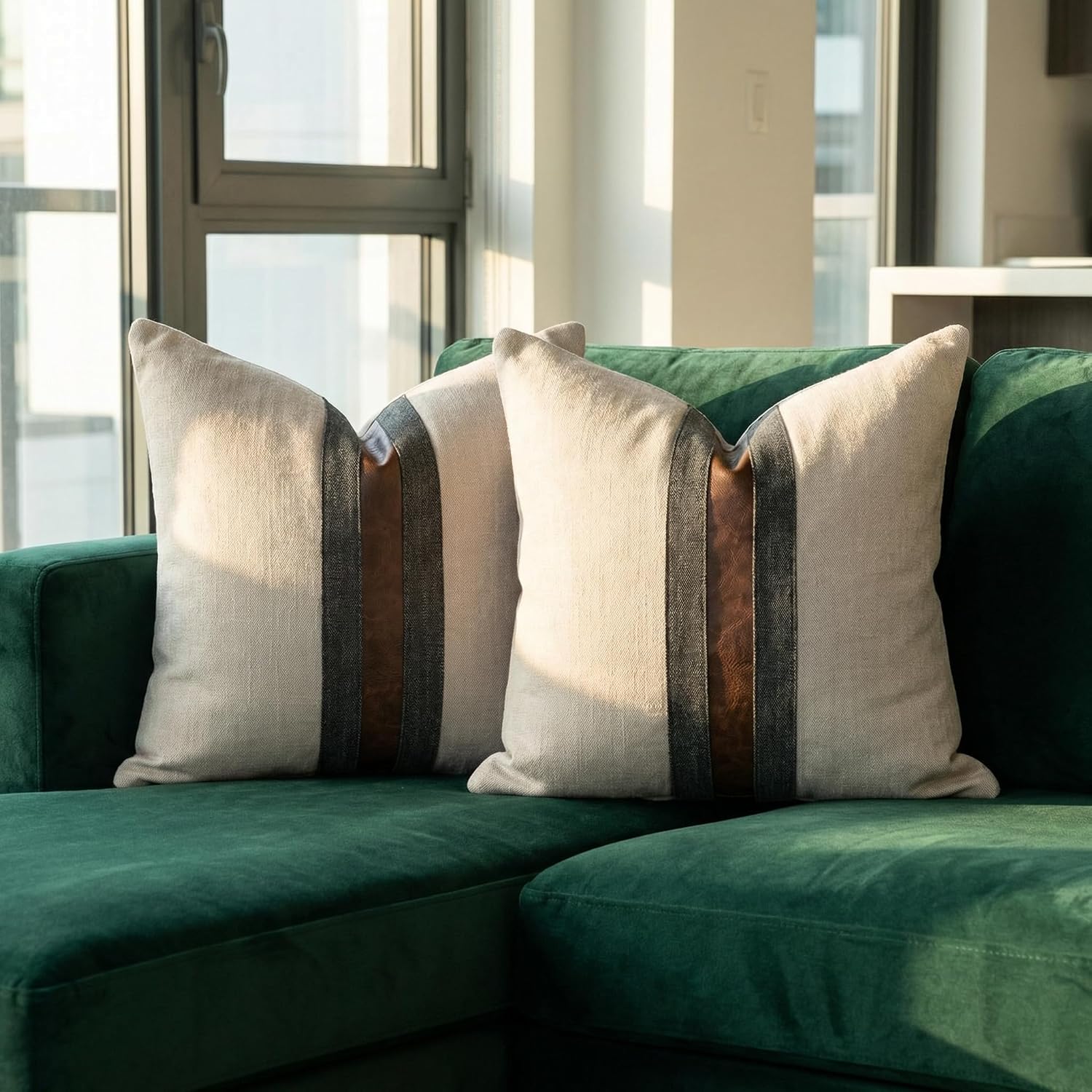 Faux Leather Linen Pillow Covers Set of 2