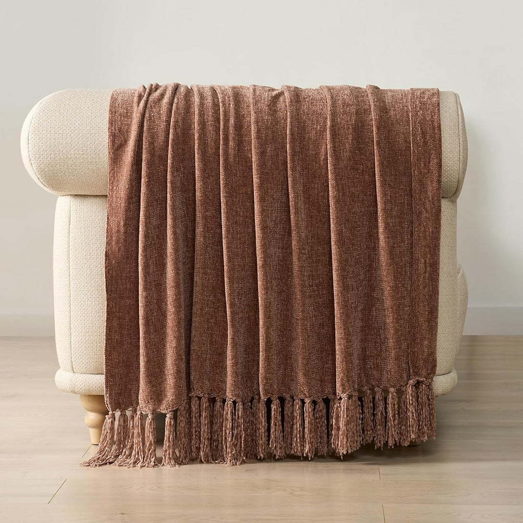 Tasseled Chenille Knit Farmhouse Throw Blanket