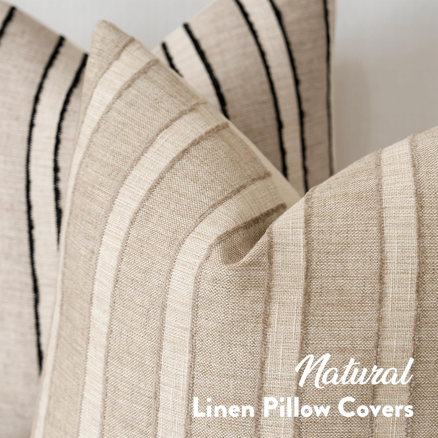 Striped Farmhouse Linen Pillow Covers Set of 2