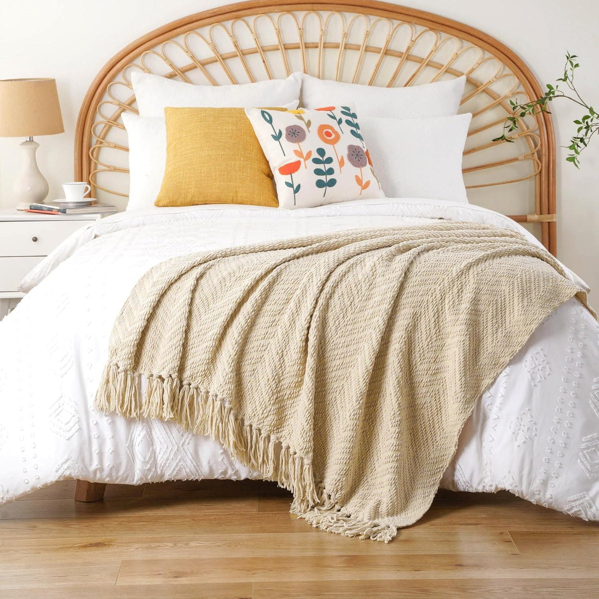 Beige Neutral Knit Decor Throw Blanket