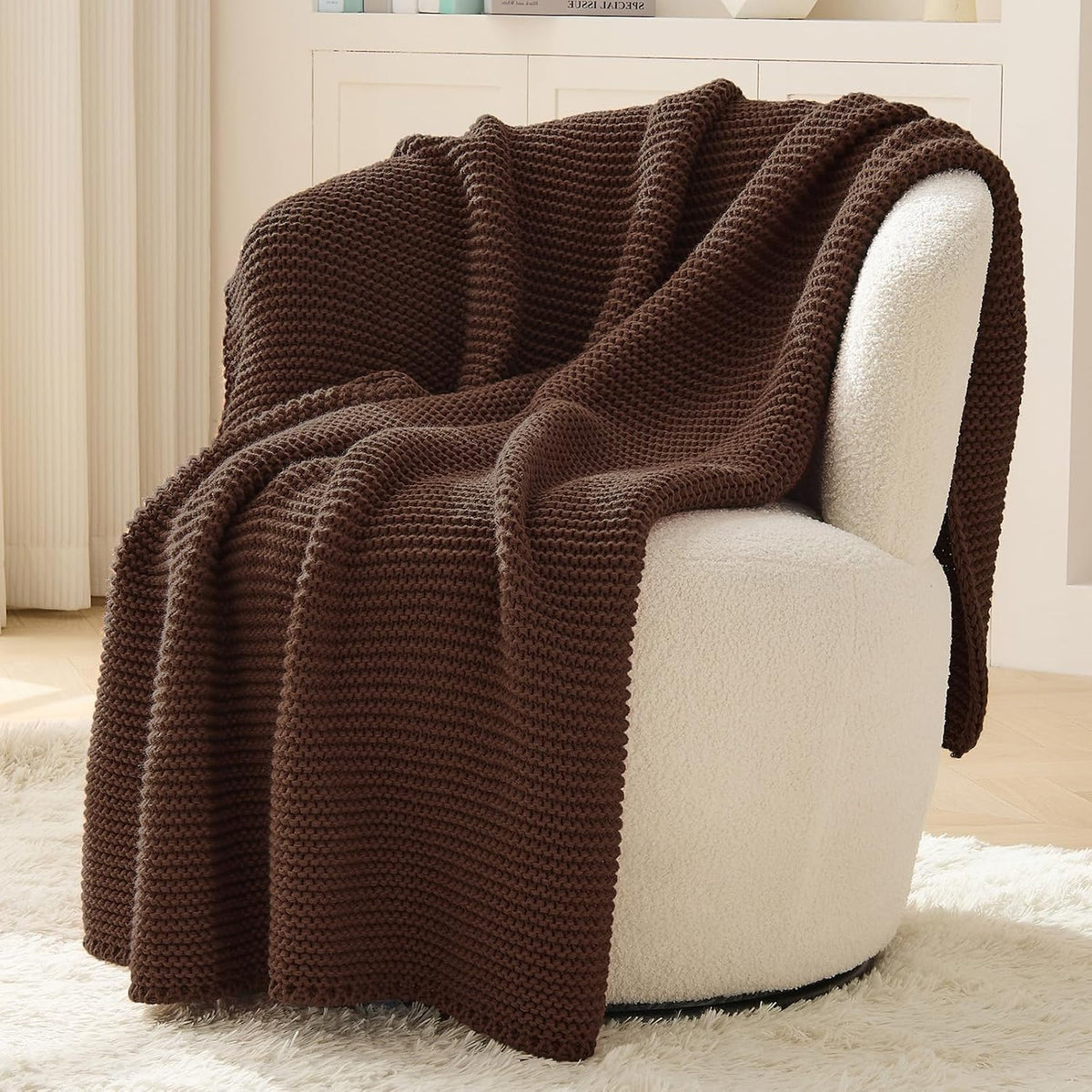Brown Textured Knit Decor Throw Blanket