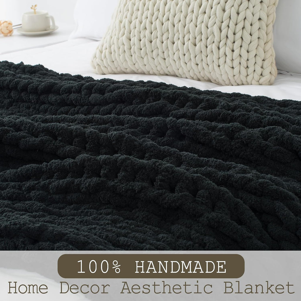 Black Handmade Chunky Chenille Throw Blanket