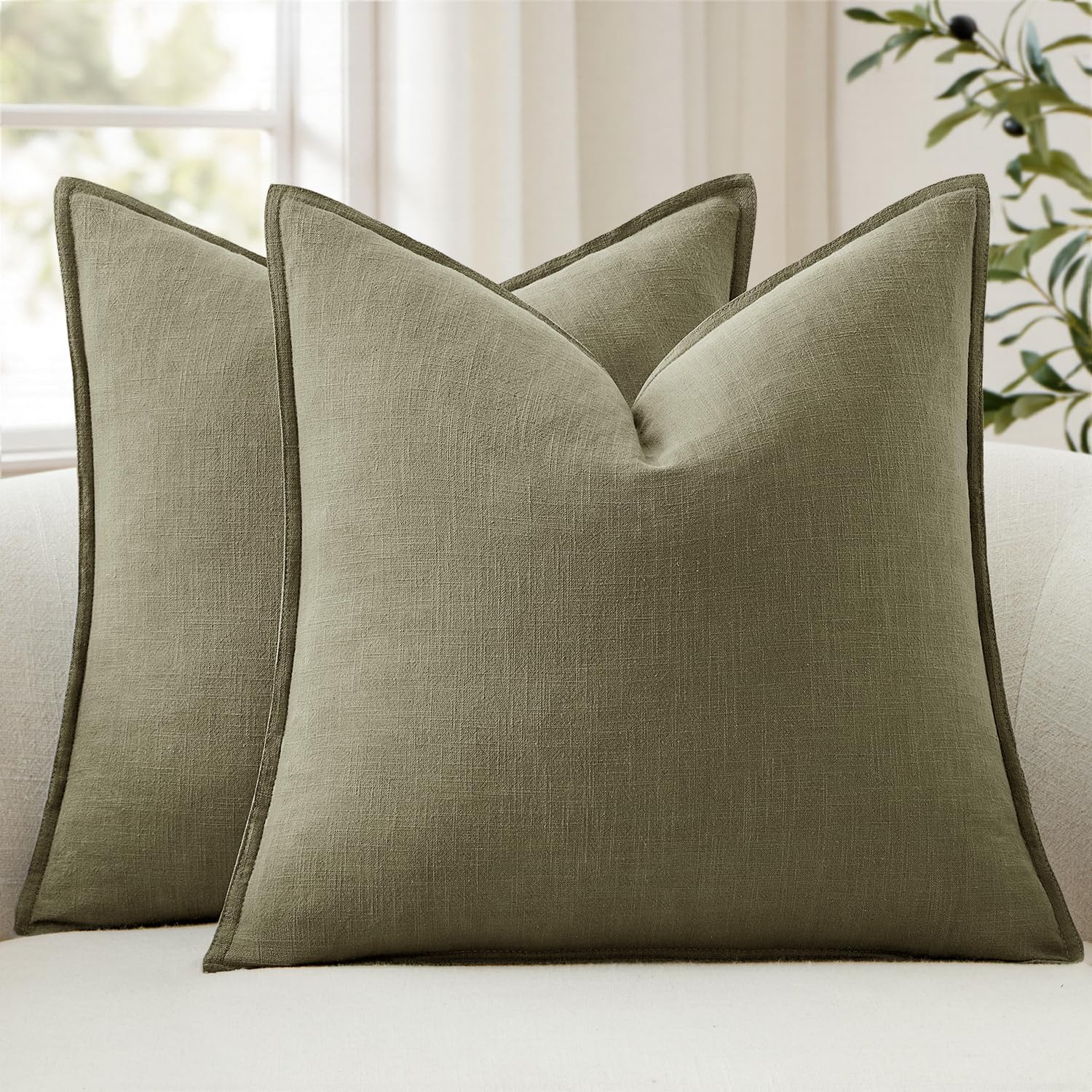 Boho Farmhouse Linen Pillow Covers Pack of 2