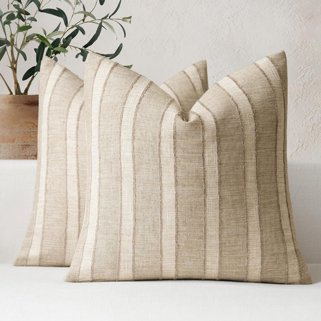 Striped Farmhouse Linen Pillow Covers Set of 2