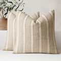Striped Farmhouse Linen Pillow Covers Set of 2