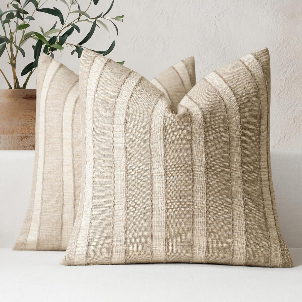 Striped Farmhouse Linen Pillow Covers Set of 2
