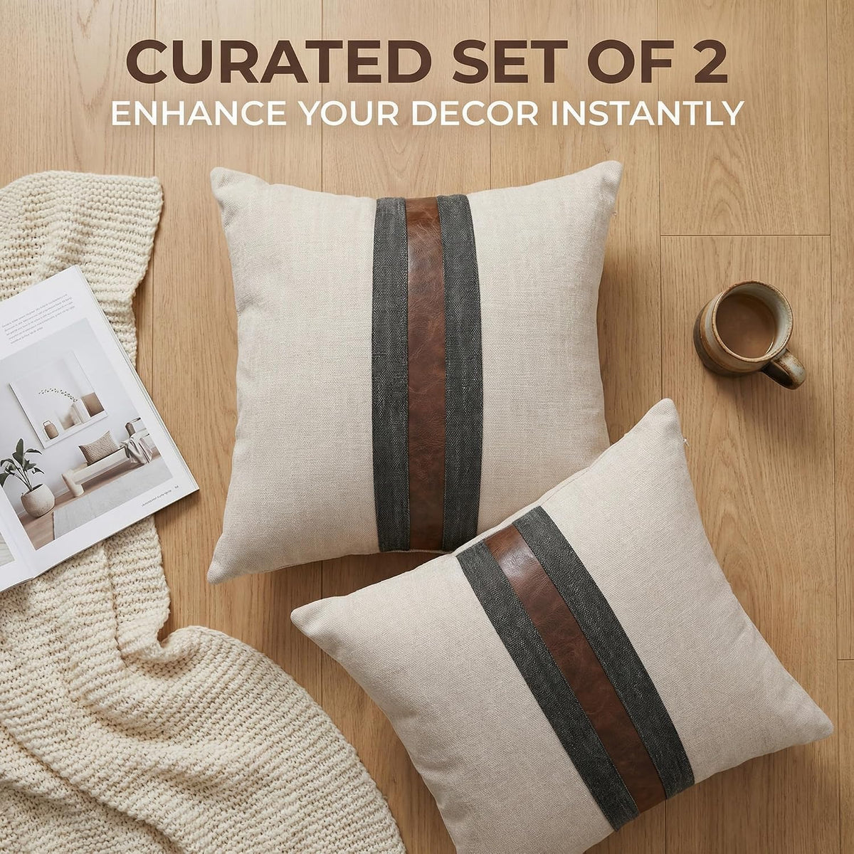 Faux Leather Linen Pillow Covers Set of 2