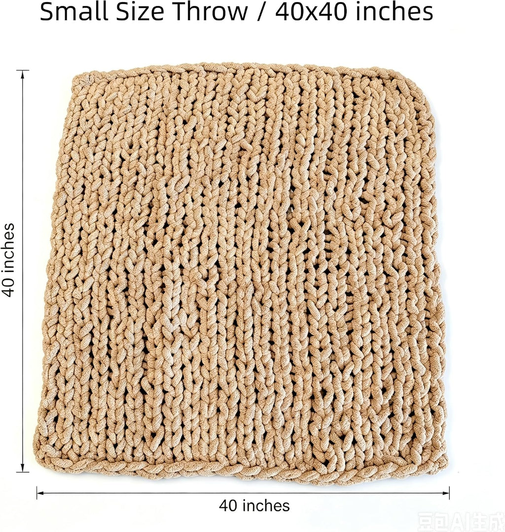 Tan Jumbo Chenille Chunky Knit Throw Blanket
