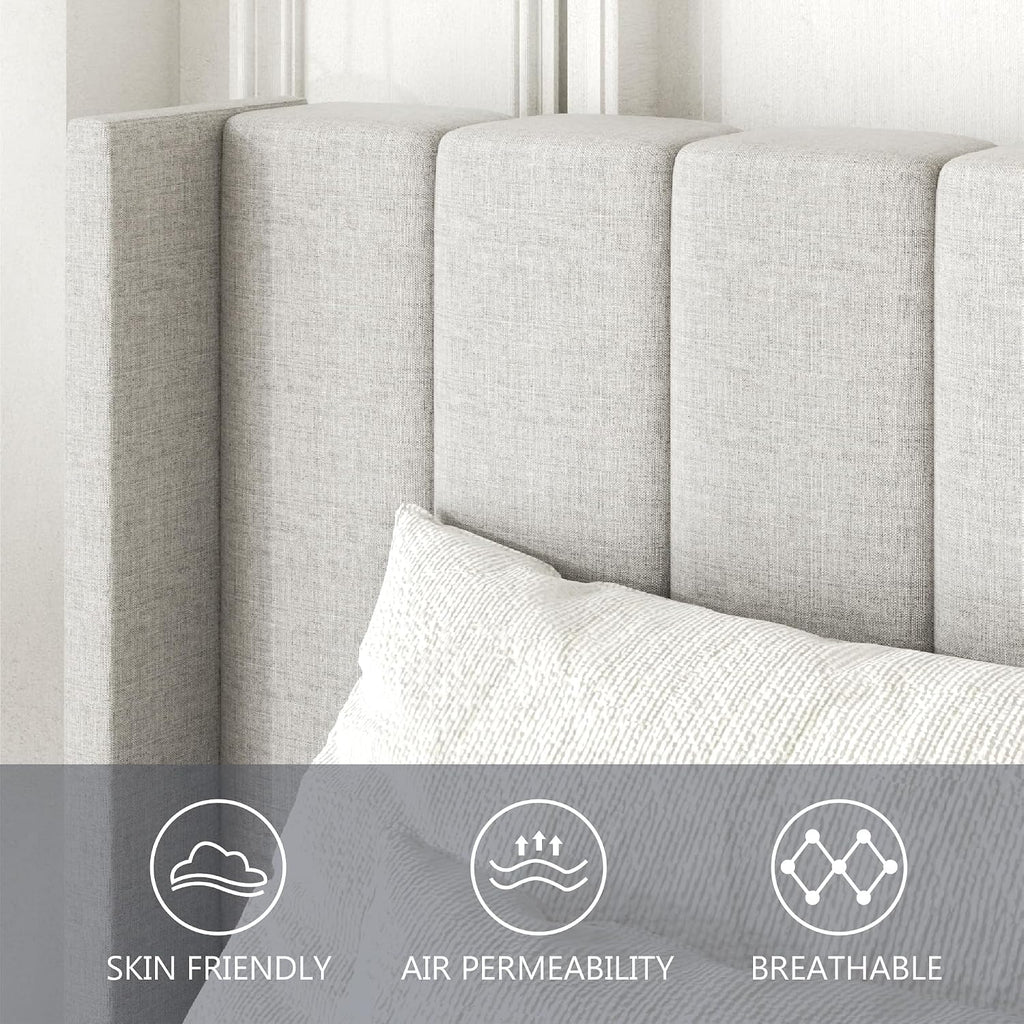 Sand Wingback Queen Upholstered Bed Frame