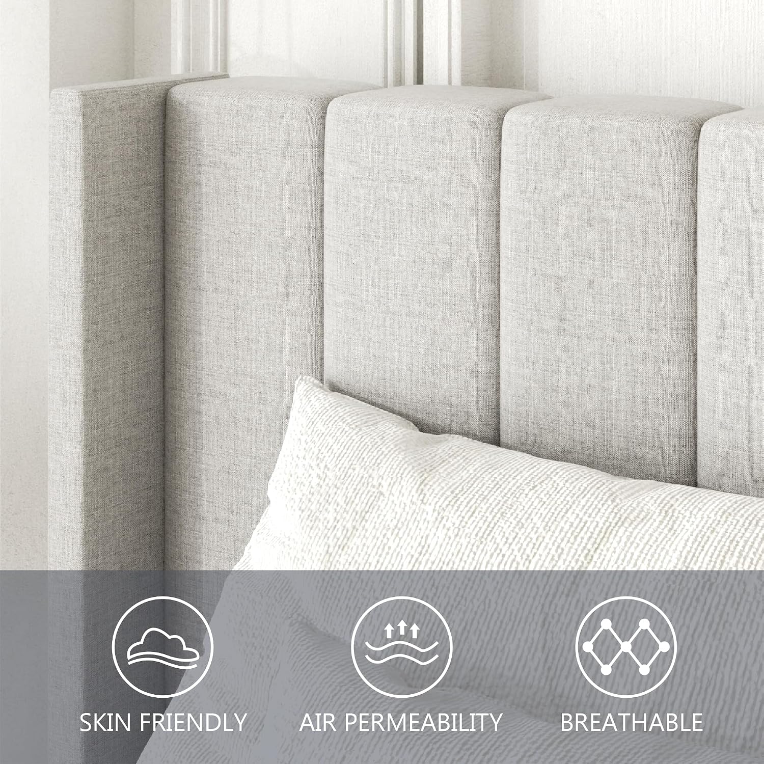 Sand Wingback Queen Upholstered Bed Frame