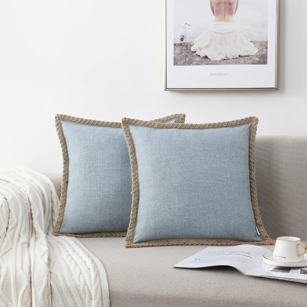 Farmhouse Burlap Linen Pillow Covers Set of 2