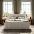 Beige Linen Queen Upholstered Bed Frame